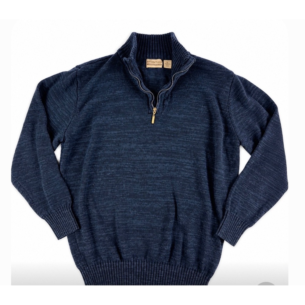 Rugged Trails Mens XL Navy Blue Cotton Quarter Zip Pullover Marl Knit Sweater